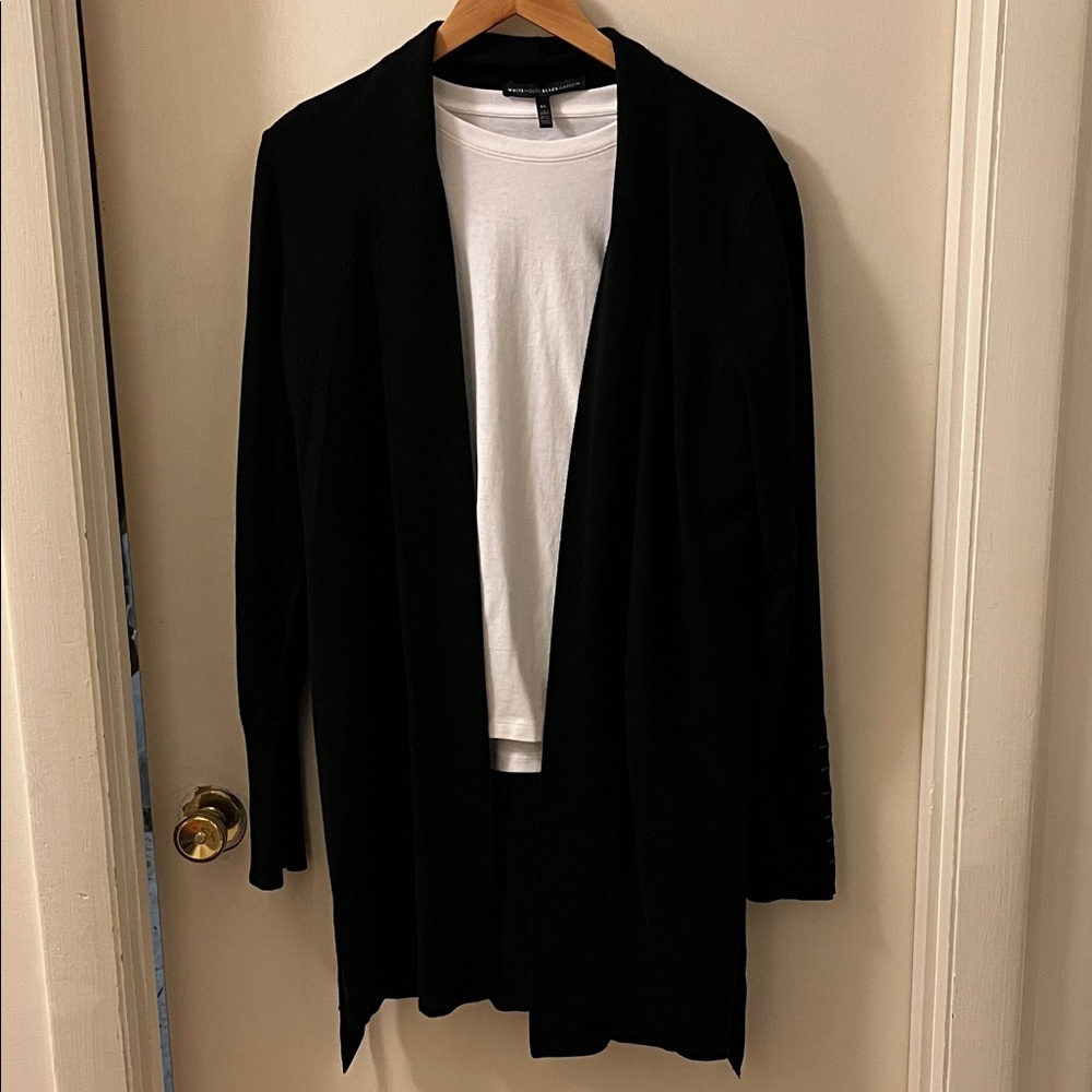 WHBM Long Black Open Front Cardigan